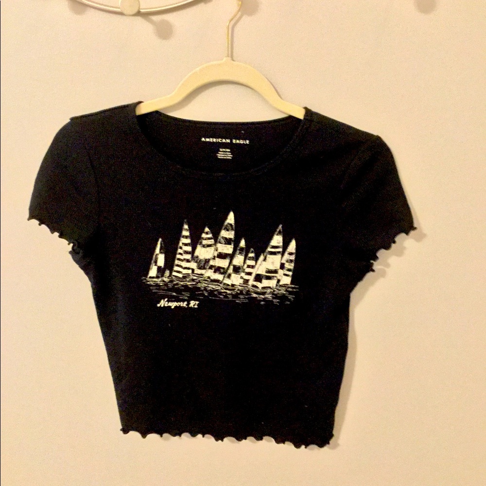 American Eagle black ruffled edge top